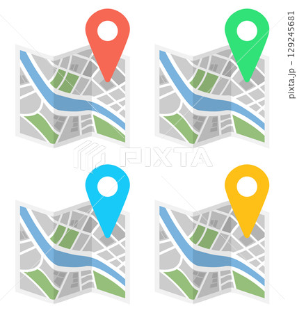 マッピングされた地図のアイコンイラストセット 129245681