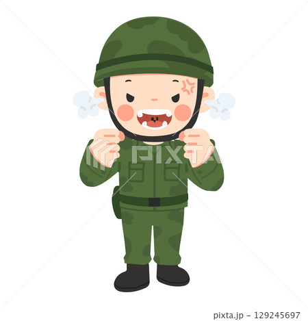 Cartoon Illustration of an Angry Soldier 129245697