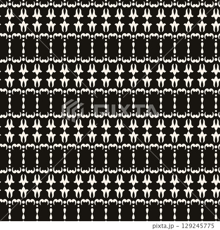 Vector geometric floral pattern. Ornamental seamless texture in traditional ethnic style. Abstract monochrome ornament with flower shapes. 129245775