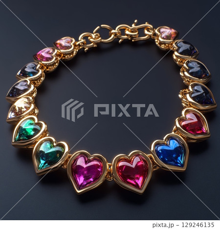 Exquisite chain bracelet adorned with vibrant heart shaped charms perfect for expressing love during romantic occasions and everyday wear among jewelry enthusiasts 129246135