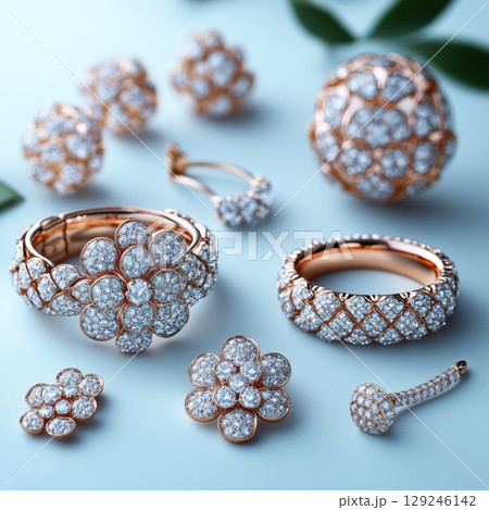 Glistening gold rings adorned with mesmerizing diamonds offering elegance and charm for any occasion showcasing craftsmanship and beauty in jewelry design 129246142