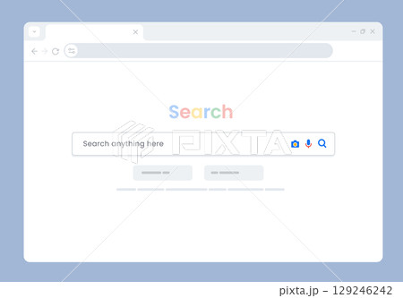 Search engine homepage on a web browser large search bar text box input with icons for voice and image search SEO search engine optimization 129246242