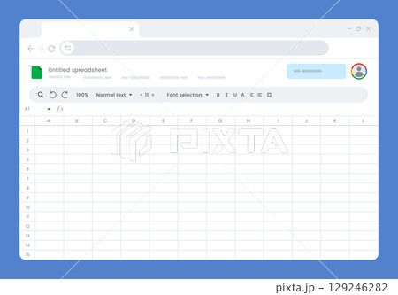 Online spreadsheet application resembling tools used for data management and analysis interface grid of cells columns calculation concept business data analysis and cloud-based office software 129246282