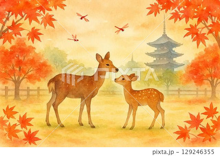 古都　鹿　奈良イメージ 129246355