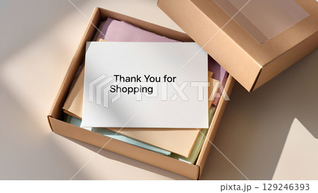 Handwritten thank-you notes on packages. 129246393