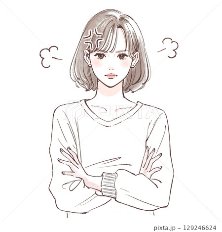 手描きの怒っている女性のイラスト素材 129246624