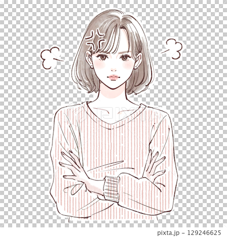 手描きの怒っている女性のイラスト素材 129246625