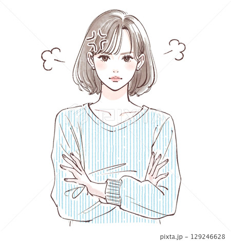 手描きの怒っている女性のイラスト素材 129246628
