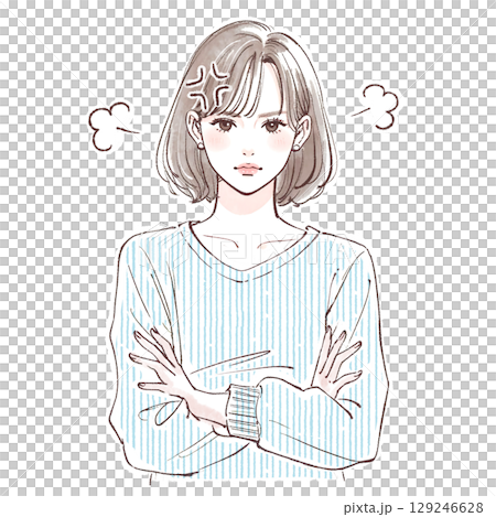 手描きの怒っている女性のイラスト素材 129246628