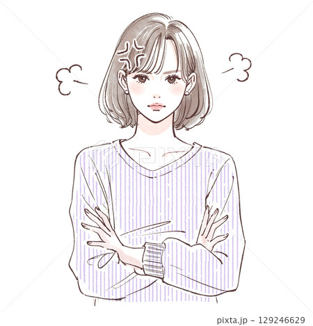 手描きの怒っている女性のイラスト素材 129246629