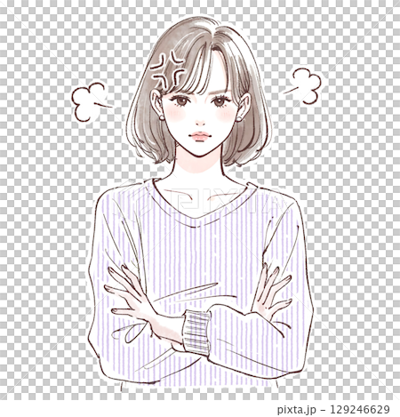 手描きの怒っている女性のイラスト素材 129246629
