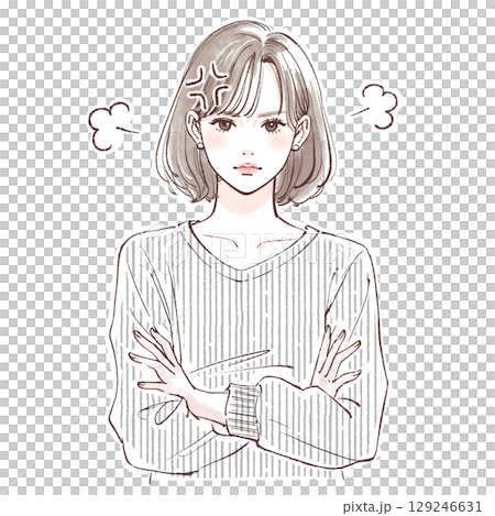 手描きの怒っている女性のイラスト素材 129246631