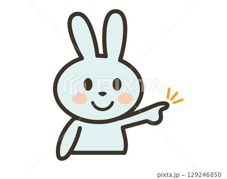 指をさすかわいいうさぎさんの上半身イラスト 129246850