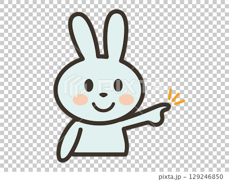 一隻可愛的兔子指著的插圖 129246850