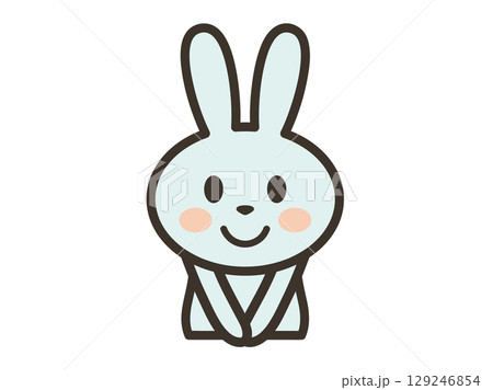 正面を向いて手を前で組むかわいいうさぎさんの上半身イラスト 129246854