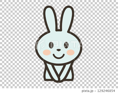 Illustration of a cute rabbit's upper body facing forward with hands clasped in front of it 129246854
