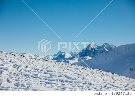 landscape on the snowy mountains of the Caucasus 129247120