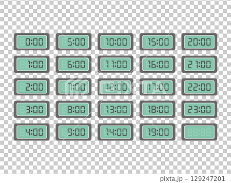 Digital number clock illustration set Digital number clock illustration set 129247201