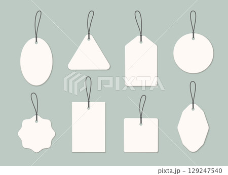 White blank price tag set with black string loops White blank price tag set with black string loops 129247540
