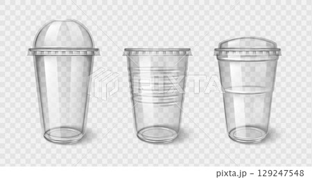 Plastic takeaway cups with transparent lid Plastic takeaway cups with transparent lid 129247548