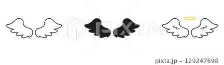 Angel Wings And Halo Line And Solid Icon Set. Spirituality, Protection, And Guardian Symbol Outline And Silhouette Symbol Collection. Celestial And Divine Imagery. Isolated Vector Illustration Angel Wings And Halo Line And Solid Icon Set. Spirituality, Protection, And Guardian Symbol Outline And Silhouette Symbol Collection. Celestial And Divine Imagery. Isolated Vector Illustration 129247698
