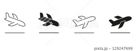 Airplane Takeoff And Landing Icon Set. Aviation And Flight Operation Symbol Collection. Aircraft Departure And Arrival Silhouette Icons. Isolated Vector Illustration Airplane Takeoff And Landing Icon Set. Aviation And Flight Operation Symbol Collection. Aircraft Departure And Arrival Silhouette Icons. Isolated Vector Illustration 129247699