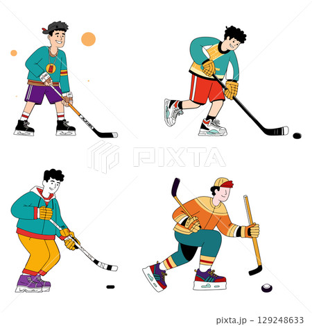 Cartoon Hockey Players 129248633