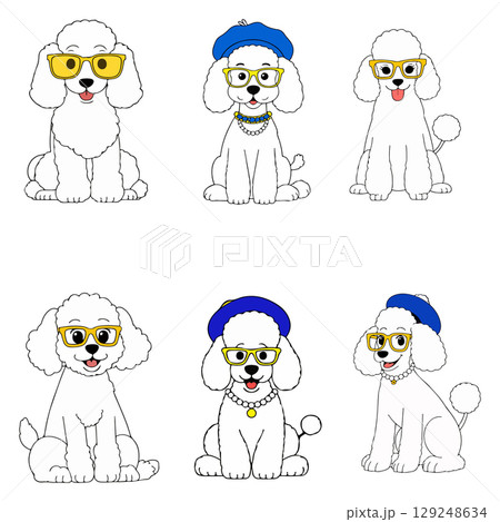 Cartoon Poodles with Accessories Cartoon Poodles with Accessories 129248634