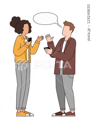 Two People Having a Conversation with Smartphones 129248650