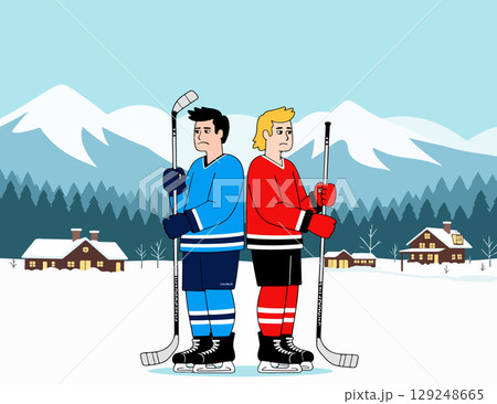 Two Hockey Players in Winter Landscape 129248665