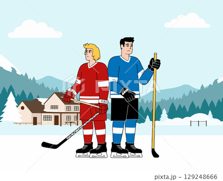 Two Hockey Players in Winter Landscape 129248666