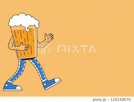 Walking Beer Cartoon Character 129248670