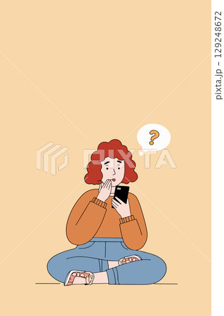 Confused Woman with Smartphone 129248672