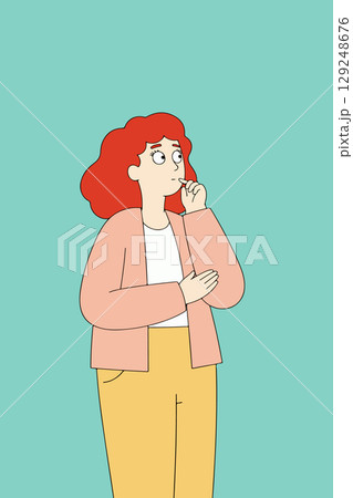 Pensive Woman with Red Hair 129248676