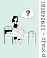 Woman Sitting on Bed with Question Mark Thought Bubble 129248681