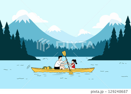 Couple Kayaking on a Lake 129248687