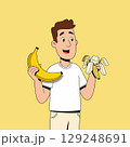 Man Holding a Banana and a Peeled Banana 129248691