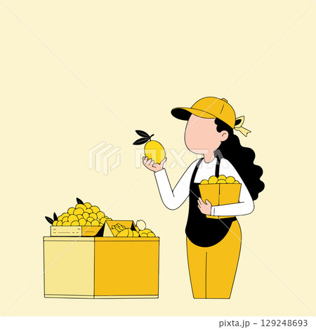 Lemon Vendor Inspecting Fruit Lemon Vendor Inspecting Fruit 129248693