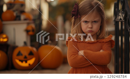 腕を組んで怒るハロウィンの白人の女の子 129248784