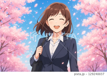 桜 春 新社会人 女性 笑顔のイラスト素材 [129248837] - PIXTA
