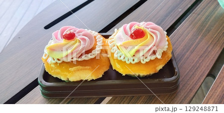 Two retro cake on table. Two retro cake on table. 129248871