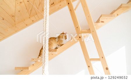 キャットウォークで遊ぶ猫 129249032