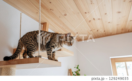 キャットウォークで遊ぶ猫 129249035
