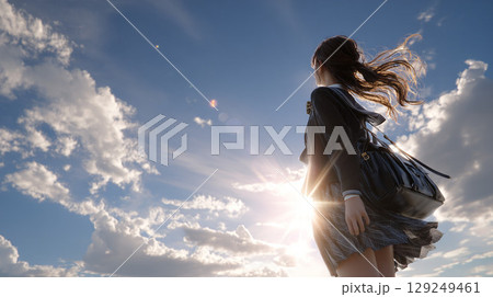 青空に舞う制服少女の青春 129249461