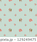 peony seamless pattern watercolor chair illustration pink blue 129249475