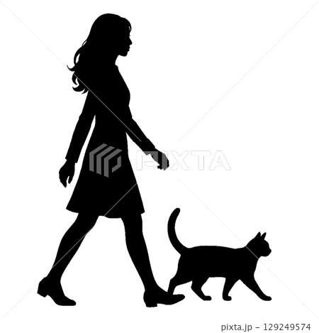 女性と猫 129249574