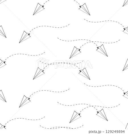 Seamless paper airplane pattern and dotted lines. Vector illustration background tourism concept ideas. 129249894