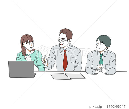 会議する3人 129249945