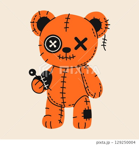 Cute Halloween Voodoo Bear with Button Eye and Stitching 129250004