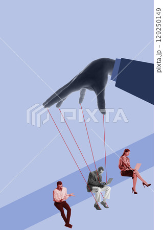 Modern collage of hand controlling workers with puppet strings 129250149